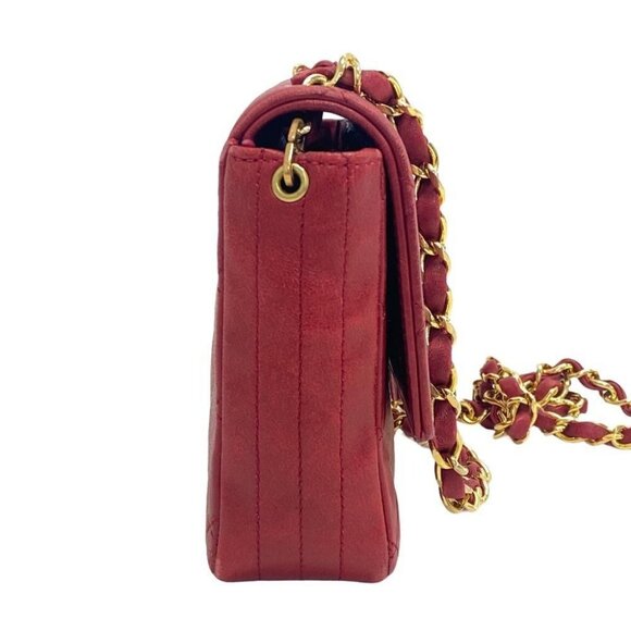 Authentic CHANEL 24K Vintage Classic Single Flap Bag Quilted Lambskin Chain Red - Picture 4 of 8